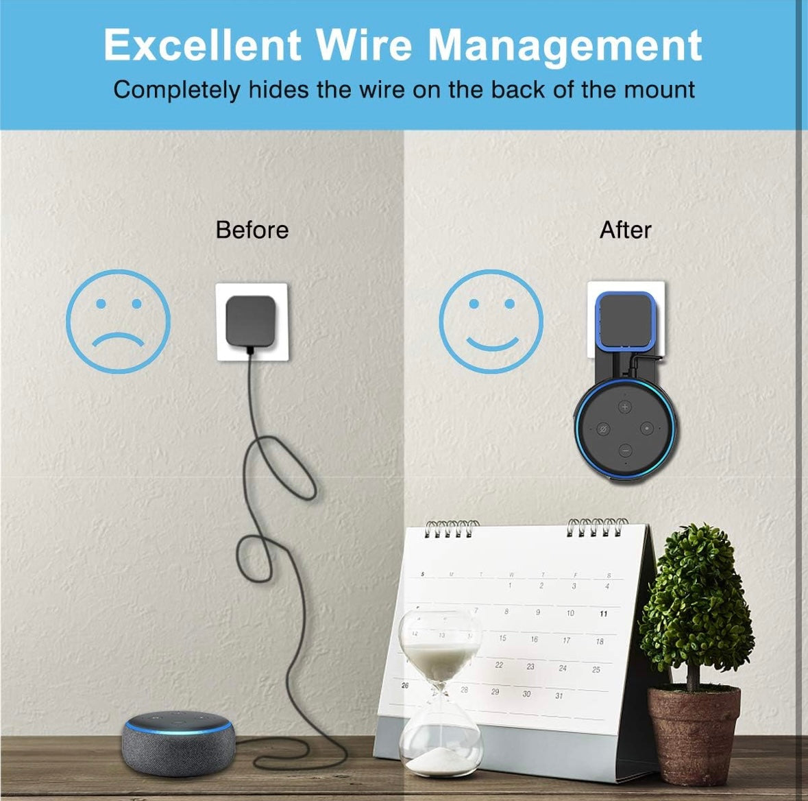 Wandhalterung für Alexa Dot (3. Generation) mit integriertem Kabelmanagement